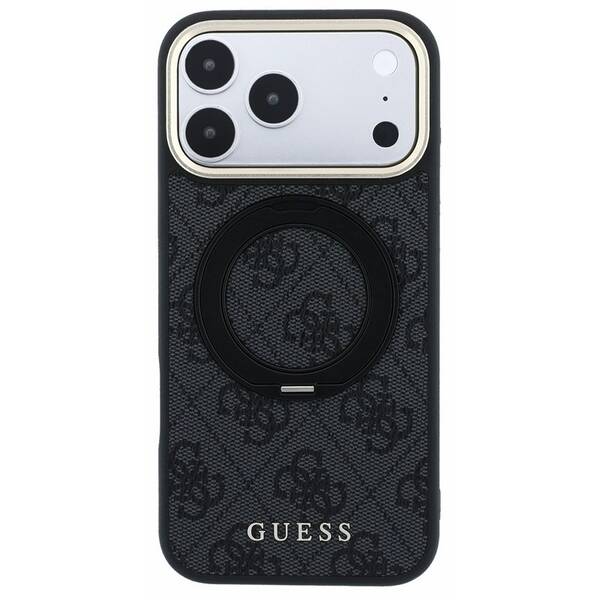 Kryt na mobil Guess PU 4G Ring Stand MagSafe na Apple iPhone 18 Pro černý

