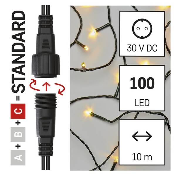 Spojovací řetěz EMOS 50 LED Standard, 5 m, venkovní i vnitřní, teplá bílá, časovač 


