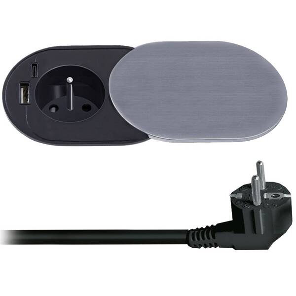 Zásuvka Solight 1x zásuvka + USB A/C 20W PD stříbrná

