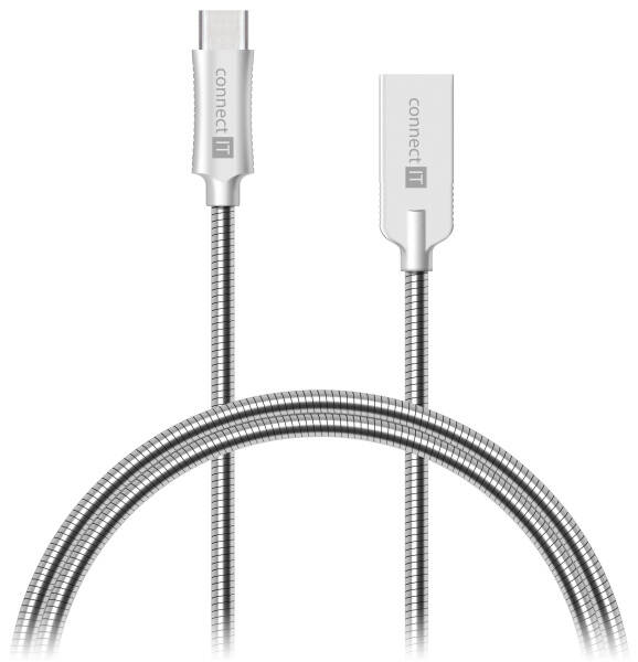 Kabel Connect IT Wirez Steel Knight USB/USB-C, ocelový, opletený, 1m stříbrný


