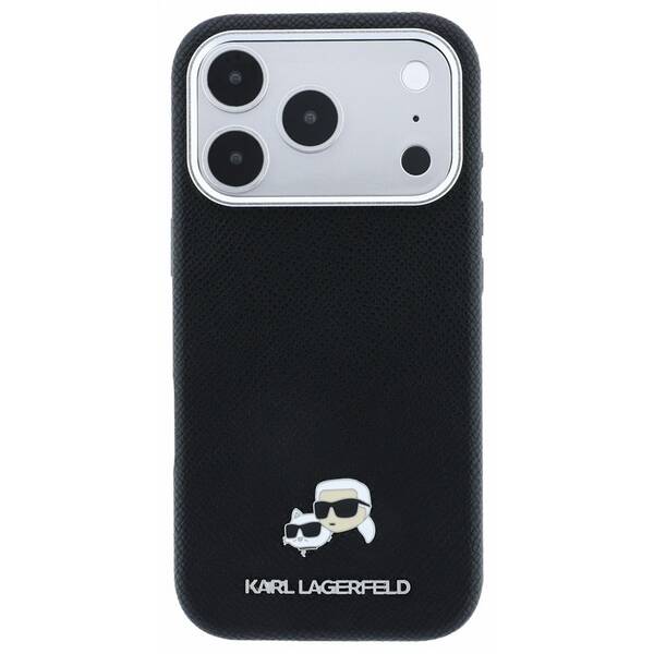 Kryt na mobil Karl Lagerfeld PU Grained Semi Wrap K&CH Heads Magsafe na Apple iPhone 18 Pro černý

