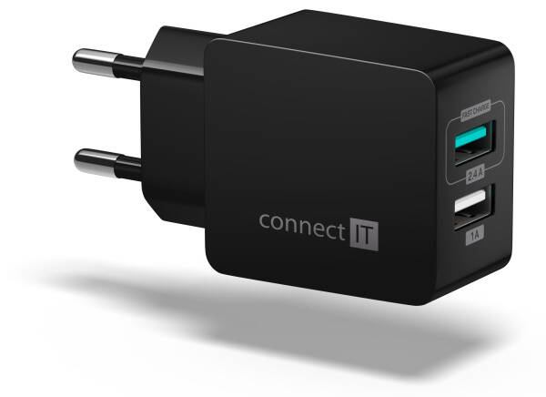Nabíječka do sítě Connect IT Fast Charge 2x USB, 3,4A s funkcí rychlonabíjení černá

