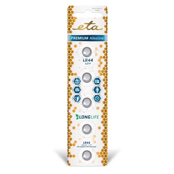 Baterie alkalická ETA ALKALINE LR44, blistr 5ks 

