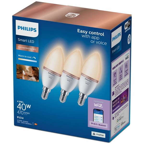 Chytrá žárovka Philips Smart LED 4,9 W, E14, Tunable White, 3 ks 

