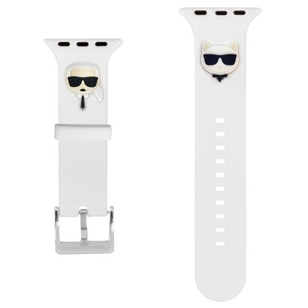 Řemínek Karl Lagerfeld Karl and Choupette na Apple Watch 42/44/45mm bílý

