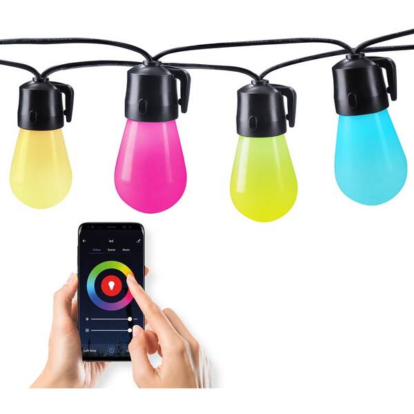 Party osvětlení Solight 15 žárovek, 14m+6m, 10W, RGB, Bluetooth 

