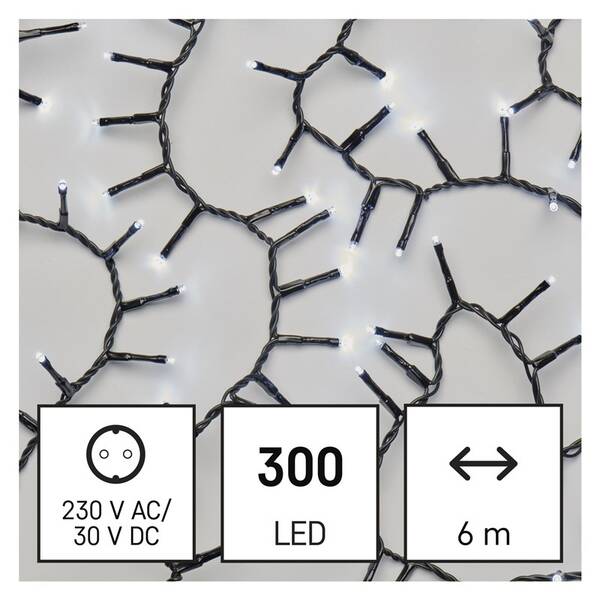 Vánoční osvětlení EMOS 300 LED řetěz - ježek, 6 m, venkovní i vnitřní, studená bílá, časovač 

