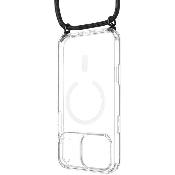 Kryt na mobil FIXED MagPure Neck s černou šňůrkou na krk na Apple iPhone 17 Pro Max průhledný

