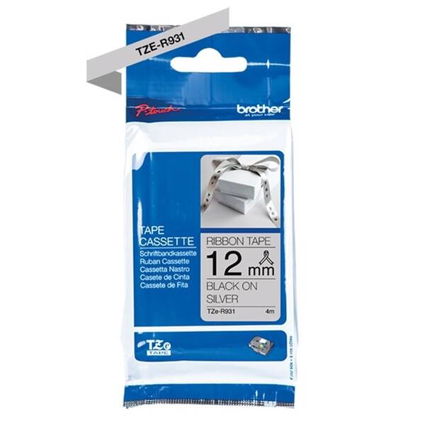 Papírový štítek Brother TZE-R931 černá na stříbrné, 12 mm 

