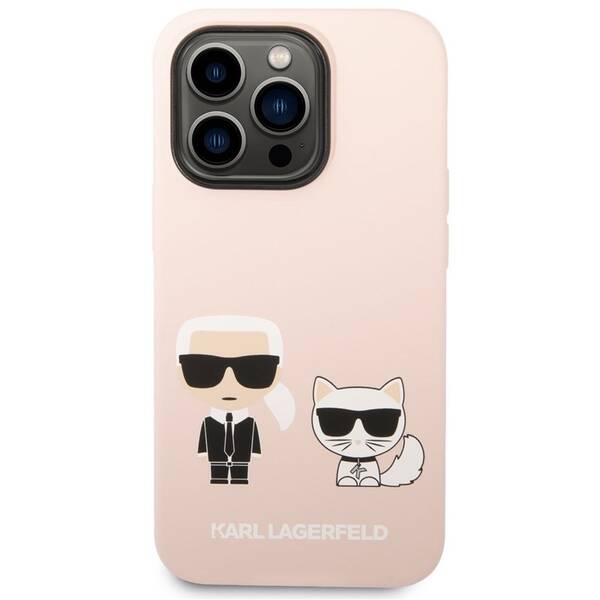 Kryt na mobil Karl Lagerfeld and Choupette Liquid Silicone na Apple iPhone 14 Pro Max růžový

