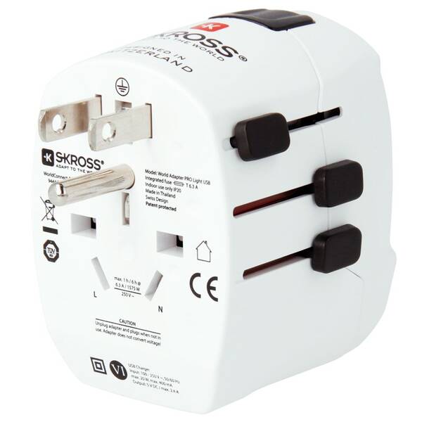 Cestovní adaptér SKROSS PRO Light USB World, UK+USA+Austrálie/Čína, 2x USB-A, vč. adaptéru 
