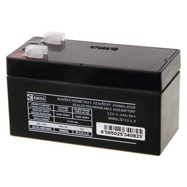 Olověný akumulátor EMOS bezúdržbový 12 V/1,3 Ah, faston 4,7 mm 

