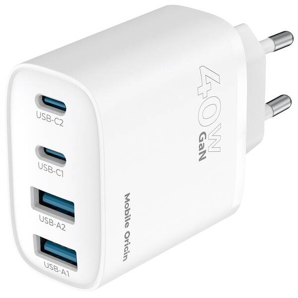 Nabíječka do sítě Mobile Origin GaN 40W 2xUSB-C/2xUSB-A bílá


