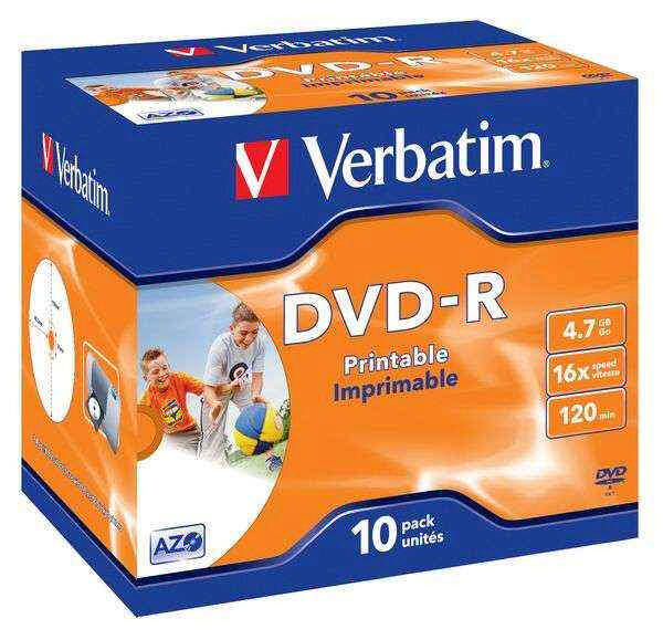 Disk Verbatim DVD-R 4.7GB, 16x, printable, jewel box, 10ks 

