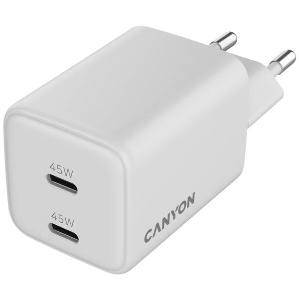 Nabíječka do sítě Canyon GaN 2xUSB-C 45 W bílá

