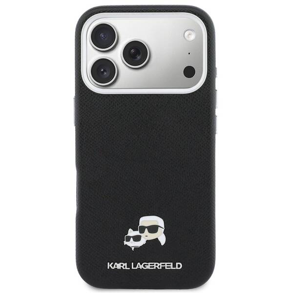 Kryt na mobil Karl Lagerfeld PU Karl and Choupette Heads Pins MagSafe na Apple iPhone 17 Pro Max černý

