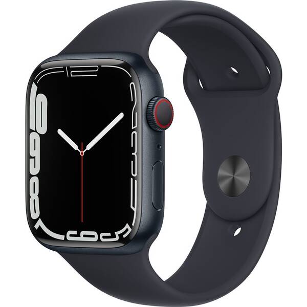 Chytré hodinky Apple GPS + Cellular, 45mm pouzdro z půlnočně inkoustového hliníku - temně inkoustový sportovní řemínek 

