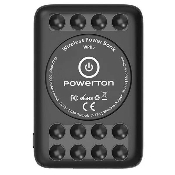 Powerbanka Powerton 5 000mAh, bezdrátové nabíjení černá

