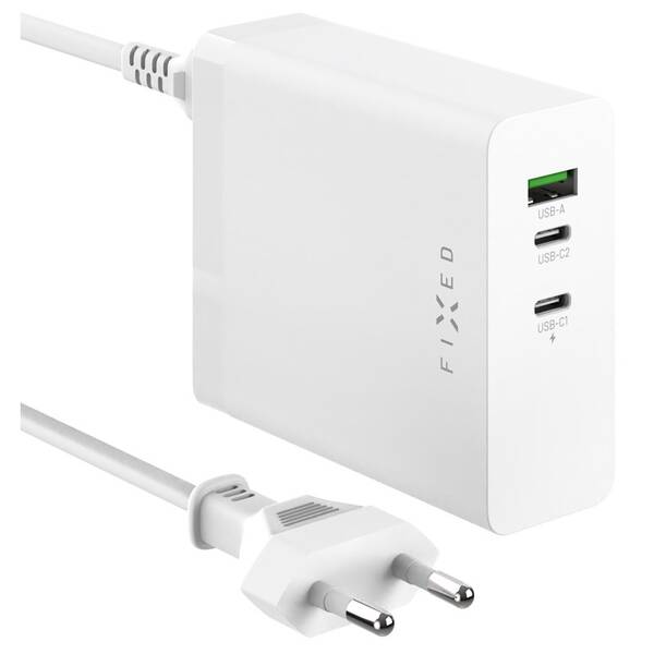Nabíječka do sítě FIXED Charging Station, 2xUSB-C 1xUSB-A, GaN, PD 3.1, 140W bílá

