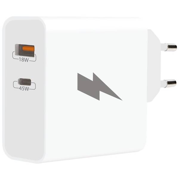Nabíječka do sítě WG USB-C PD45W/USB-A QC3.0 18W bílá

