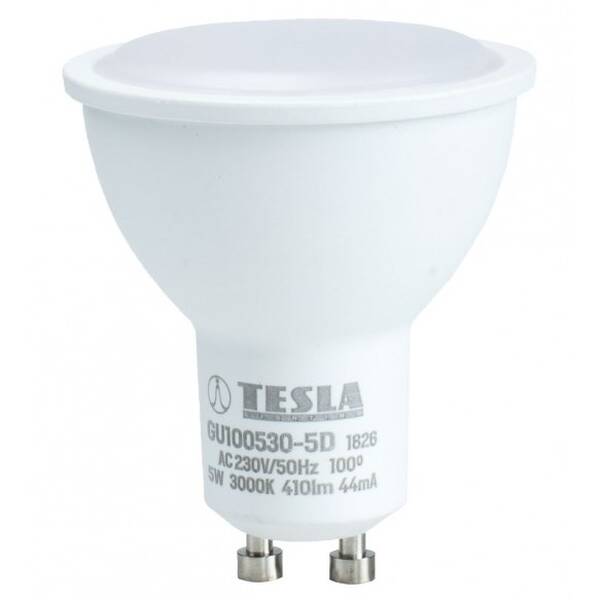 Žárovka LED Tesla bodová, 5W, GU10, teplá bílá, stmívatelná 

