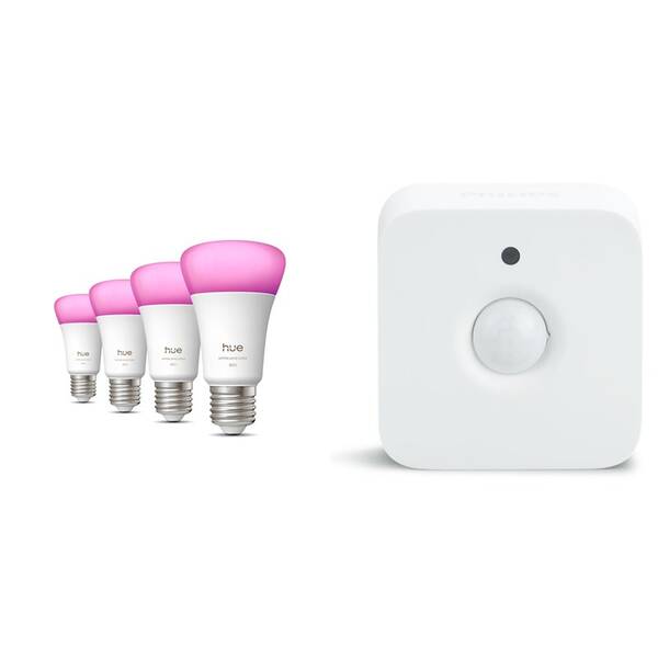 Chytrá žárovka Philips Bluetooth, E27, 810 lm, White and Color Ambiance (4 ks) + Senzor Philips Hue pohybový 

