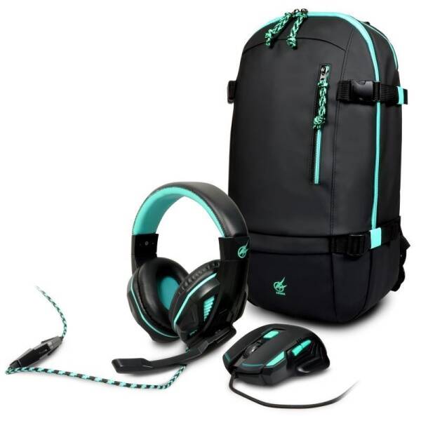 Set PORT DESIGNS AROKH 2 (batoh, myš, headset) černý/tyrkysový

