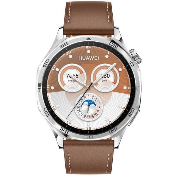 Chytré hodinky Huawei Watch GT 5 46 mm - Silver + Brown Composite Leather Strap 

