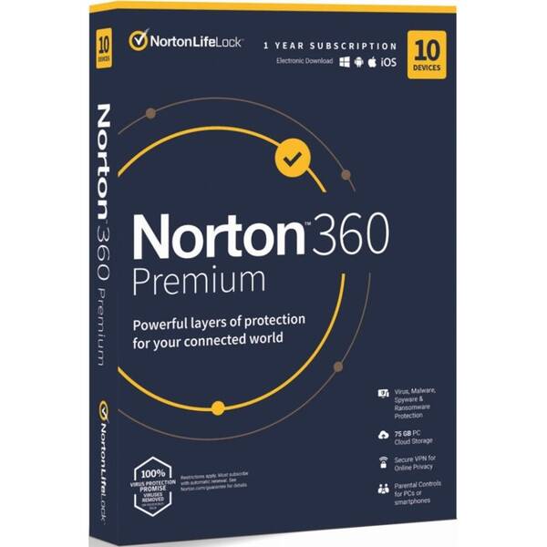 Software Norton 360 PREMIUM 75GB CZ 1 uživatel / 10 zařízení / 12 měsíců (BOX) 

