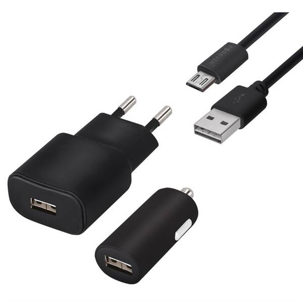Nabíječka do sítě Forever 1x USB + adaptér do auta 1x USB + Micro USB kabel 1,2m černá

