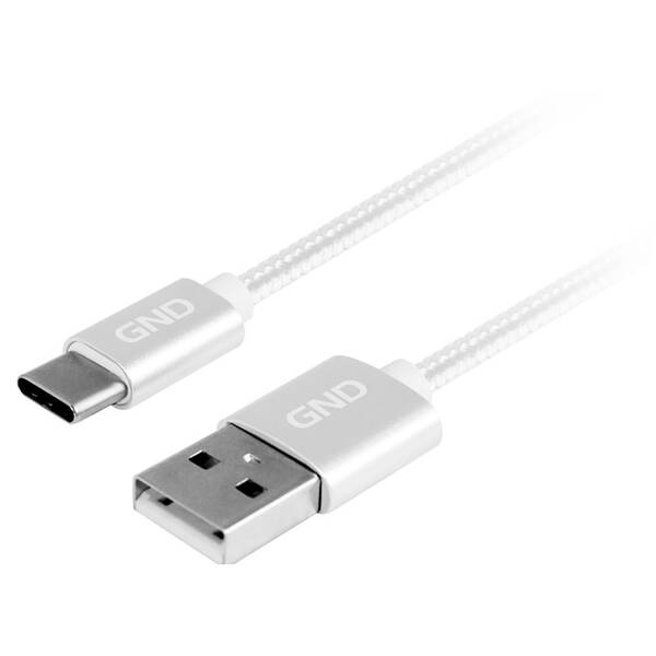 Kabel GND USB / USB-C, 2m, opletený stříbrný

