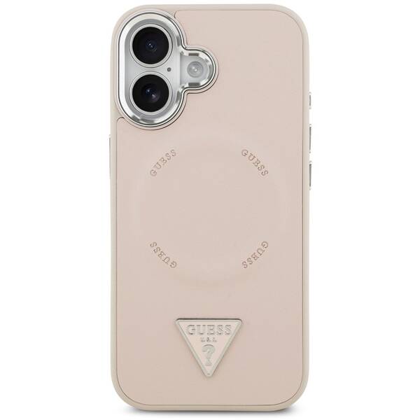 Kryt na mobil Guess PU Leather Triangle Logo MagSafe na Apple iPhone 17 růžový

