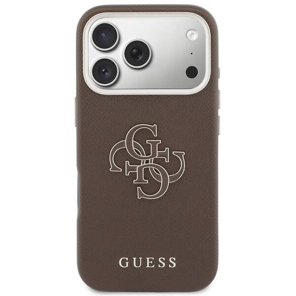 Kryt na mobil Guess PU Resin Logo na Apple iPhone 17 Pro Max hnědý

