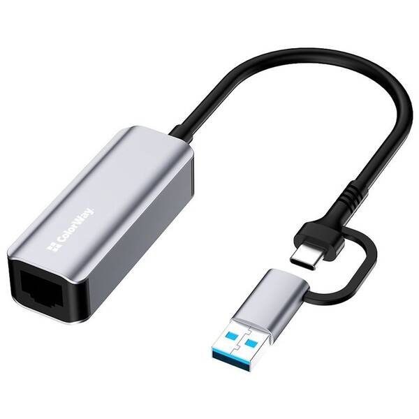 Wi-Fi adaptér ColorWay USB-C nebo USB-A na RJ45, 18cm šedá

