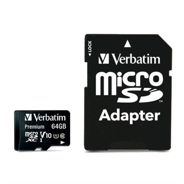 Paměťová karta Verbatim micro SDXC 64GB Class 10 (90R/10W) + adaptér 

