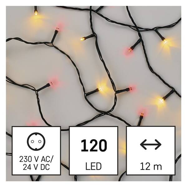 Vánoční osvětlení EMOS 120 LED řetěz - 12 m, pulzující, venkovní i vnitřní, vintage/červená 

