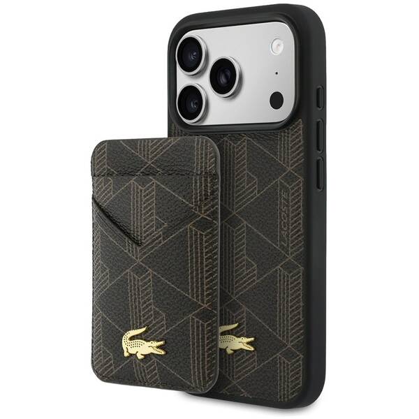 Kryt na mobil Lacoste PVC Blend MagSafe + Peněženka na Apple iPhone 17 Pro Max hnědý

