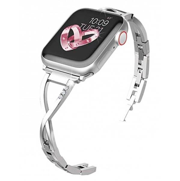 Řemínek WG úzký, kovový, na Apple Watch 42/44/45/49 mm stříbrný

