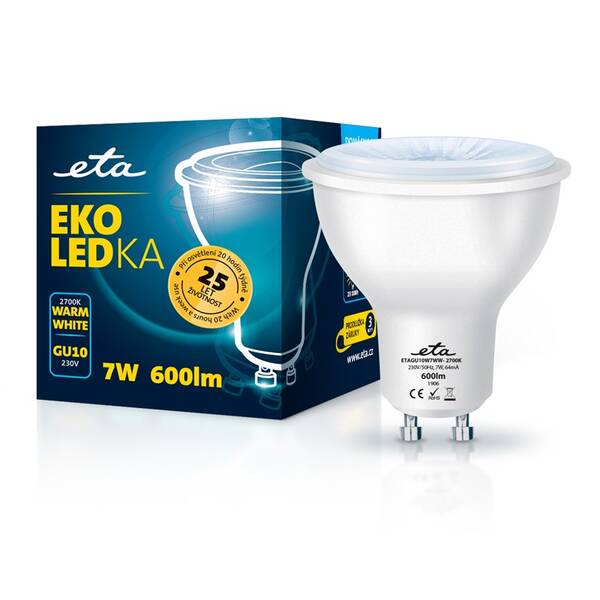 Žárovka LED ETA EKO LEDka bodová 7W, GU10, teplá bílá 

