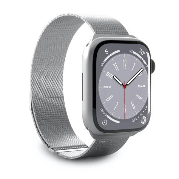 Řemínek Puro MILANESE pro Apple Watch 42/44/45/49 mm stříbrná barva
