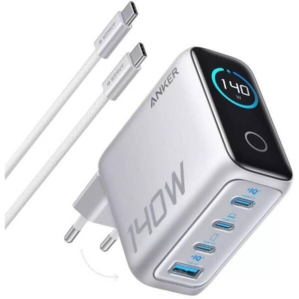 Nabíječka do sítě Anker 140W, 3xUSB-C/1x USB-A stříbrná

