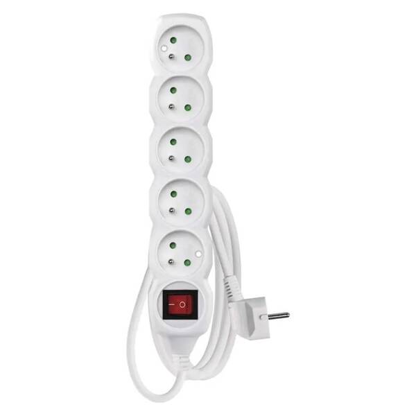 Kabel prodlužovací EMOS 5x zásuvka, vypínač, 2m bílý

