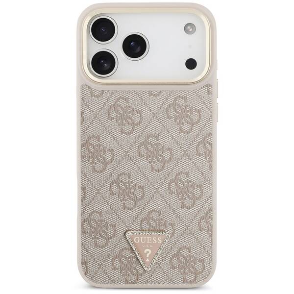 Kryt na mobil Guess PU Leather 4G Triangle Logo Gold Frame MagSafe na Apple iPhone 17 Pro Max růžový

