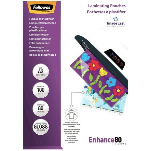 Laminovací fólie Fellowes A3, 80 mic ImageLast, 303x426 mm, lesklé, 100 pack 

