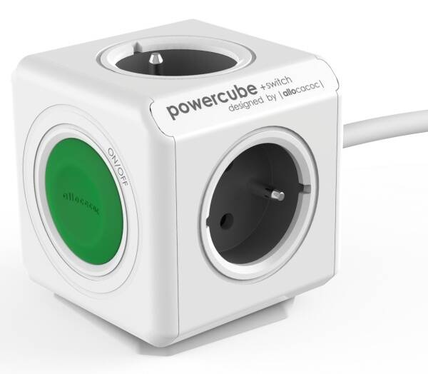 Kabel prodlužovací Powercube Switch, 4x zásuvka, 1,5m šedý/bílý/zelený

