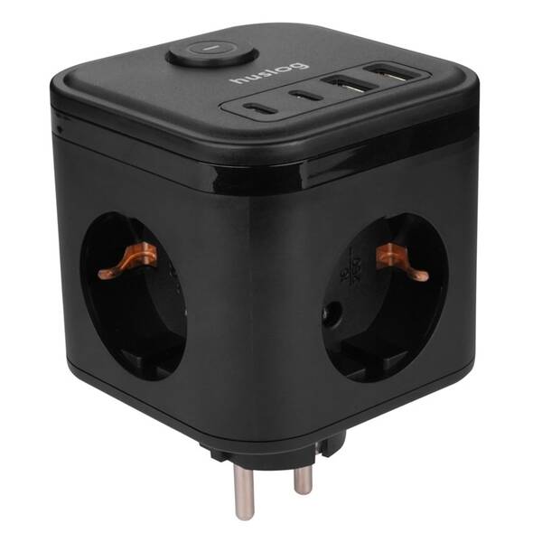 Rozbočovací zásuvka Huslog 15W 3xzásuvka, 2xUSB-C, 2xUSB, 1x vypínač černý

