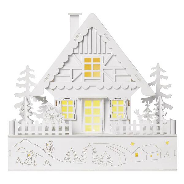 LED dekorace EMOS vánoční domek dřevěný, 28 cm, 2x AA, vnitřní, teplá bílá, časovač 


