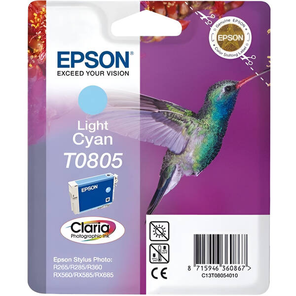 Inkoustová náplň Epson T0805, 7,4 ml - světle azurová 

