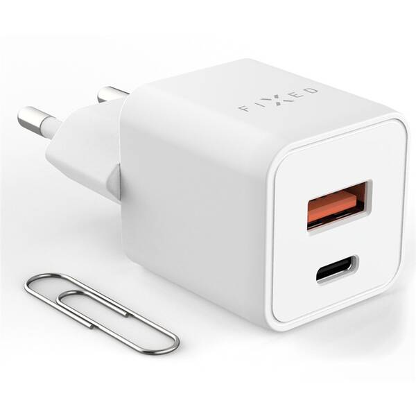 Nabíječka do sítě FIXED GaN Mini s USB-C, USB, 30W bílý

