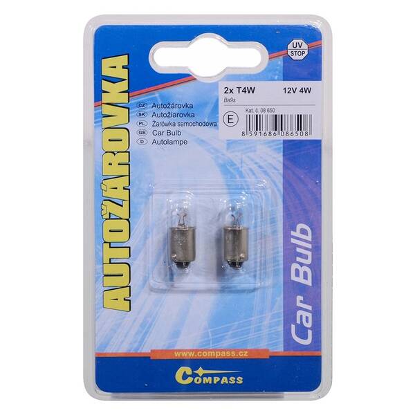 Autožárovka Compass 08650 12V T4W 4W Ba9s (2 ks) 

